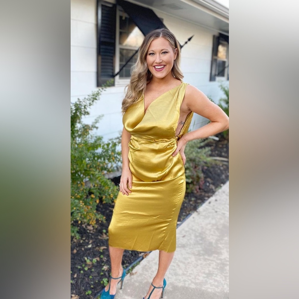 ASOS Yellow Satin Draped backless dress